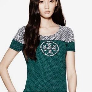 Tory Burch XS Green Patterned 100%Cotton  Top